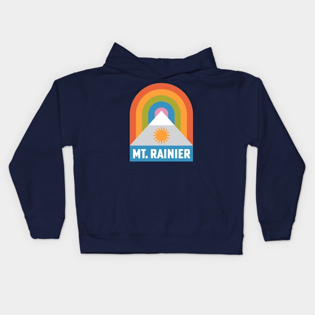 Mt Rainier National Park Washington Rainbow Badge Kids Hoodie by PodDesignShop